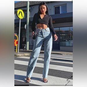 Holly Asymmetric Straight Leg Jean Light Wash Denim